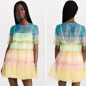 Staud Tiered Organza Hyacinth Mini Dress in Coastal